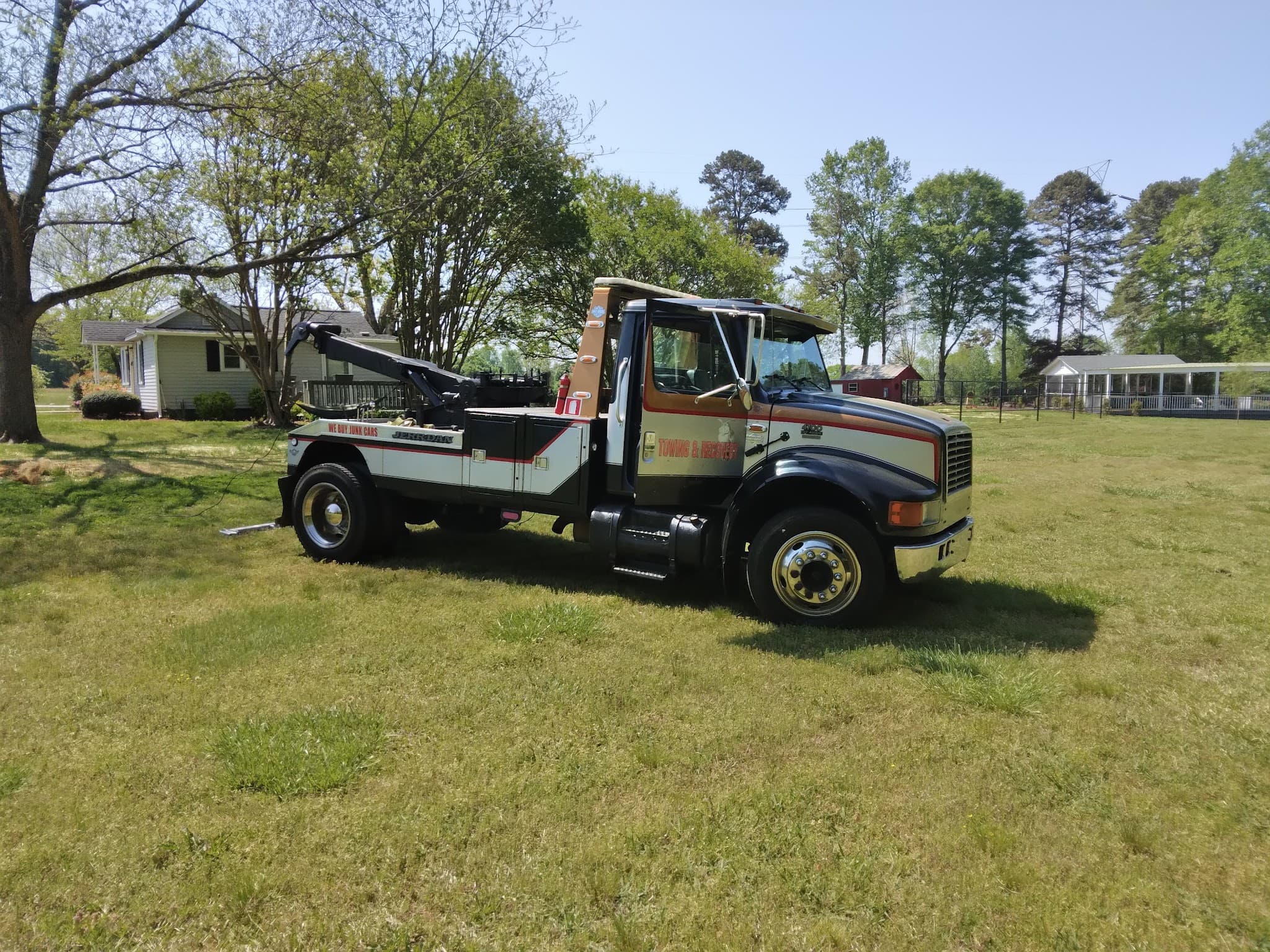 Goodfellas Towing wrecker staged and ready in Mt Holly, NC